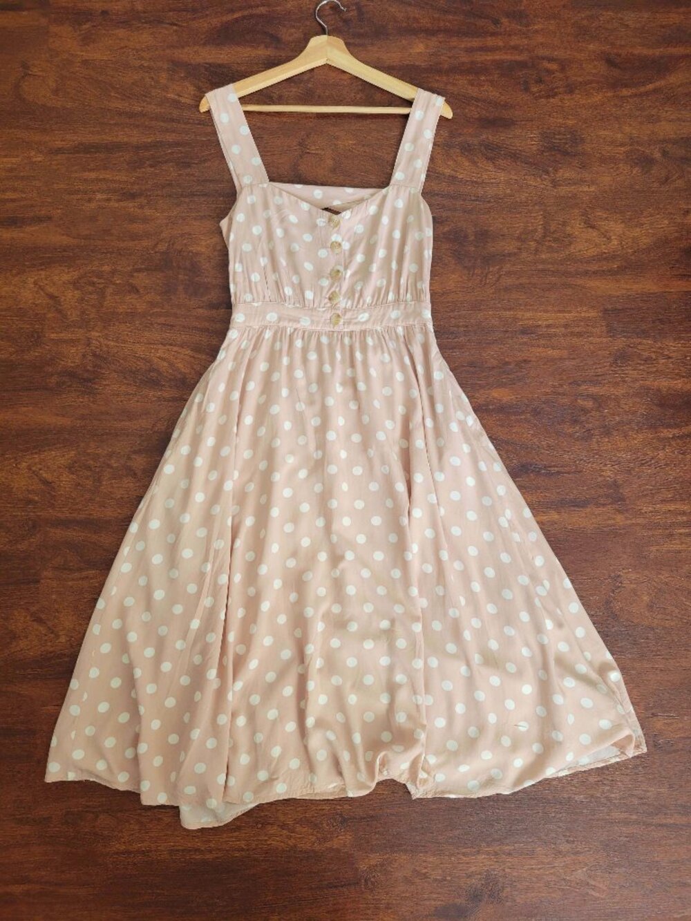 Reformation Lanai Blush Polka Dot Midi Dress Open Back Retro Coquette Flowy M